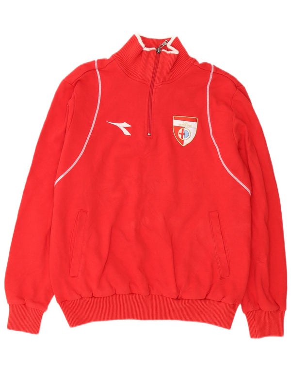Diadora Męski sweter z grafiką i zamkiem błyskawicznym, mały, czerwony, bawełniany