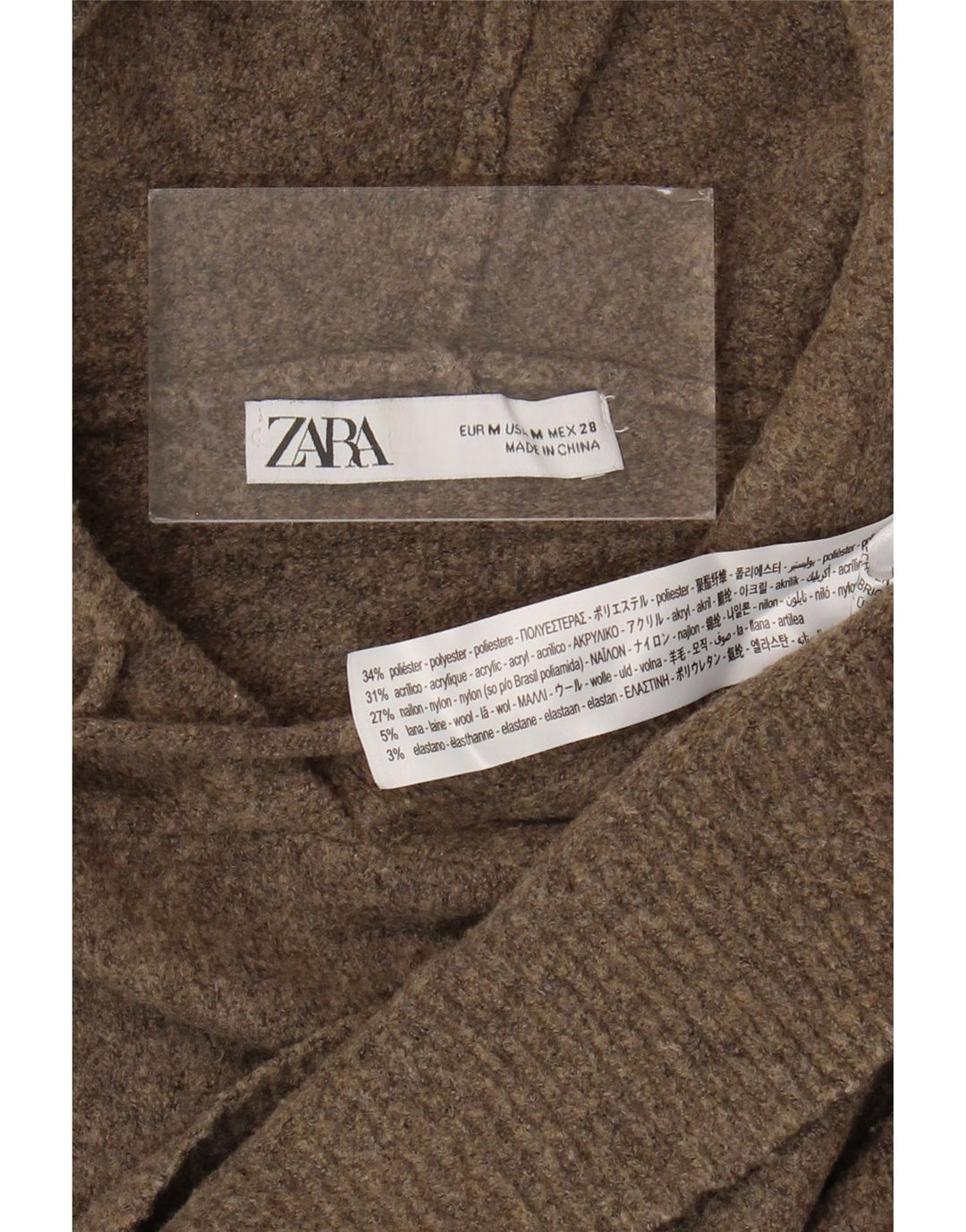 Damski sweter oversize z kapturem Zara UK 14, średni brązowy poliester