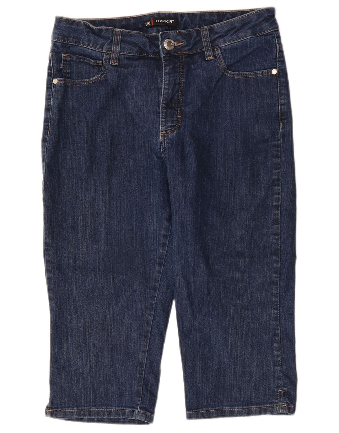 Damskie jeansy Capri LEE o klasycznym kroju i wysokiej talii US 12, duże, W30 L17, niebieskie