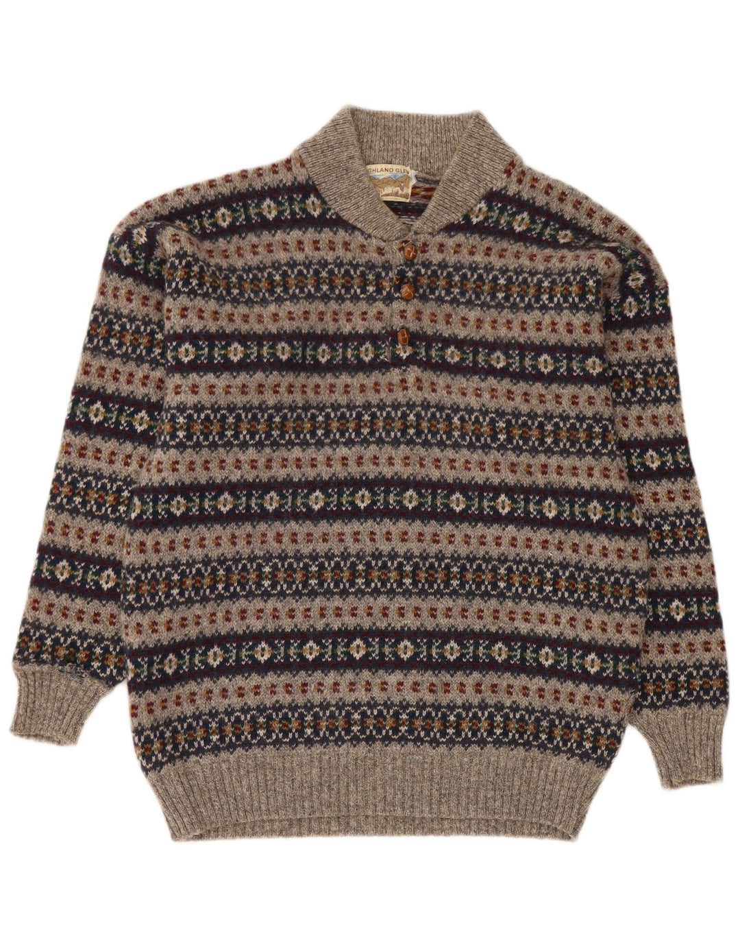Męski sweter zapinany na guziki Highland Glen Średni szary Fair Isle Wool