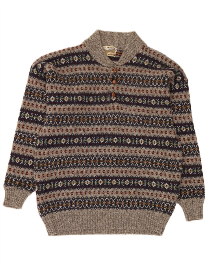 Męski sweter zapinany na guziki Highland Glen Średni szary Fair Isle Wool