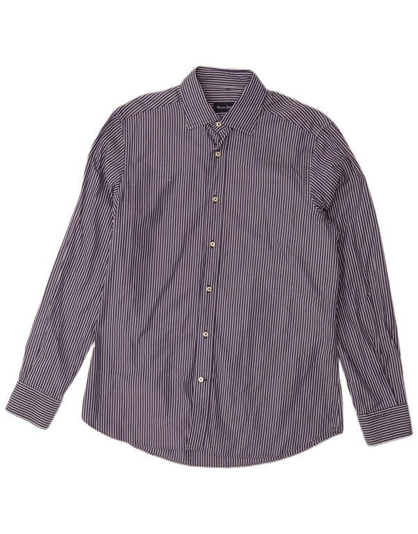 Massimo Dutti Mens Shirt Large Navy Blue Pinstripe Cotton