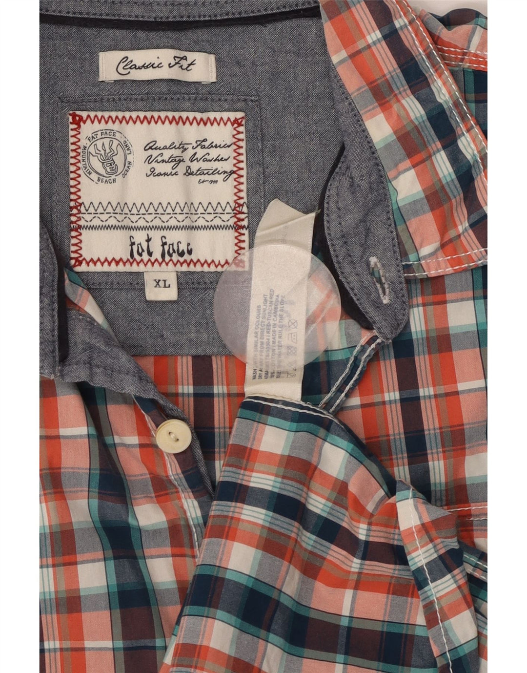 Męska koszula z krótkim rękawem FAT FACE o klasycznym kroju XL, wielokolorowa, bawełniana w kratę