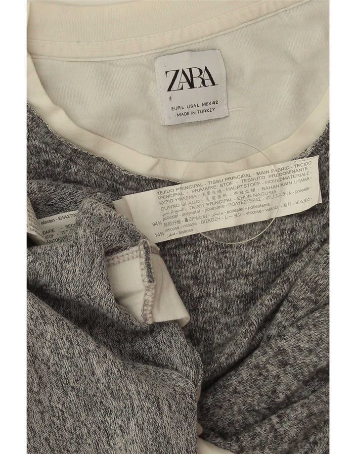Damski sweter z okrągłym dekoltem Zara UK 16, duży, szary poliester