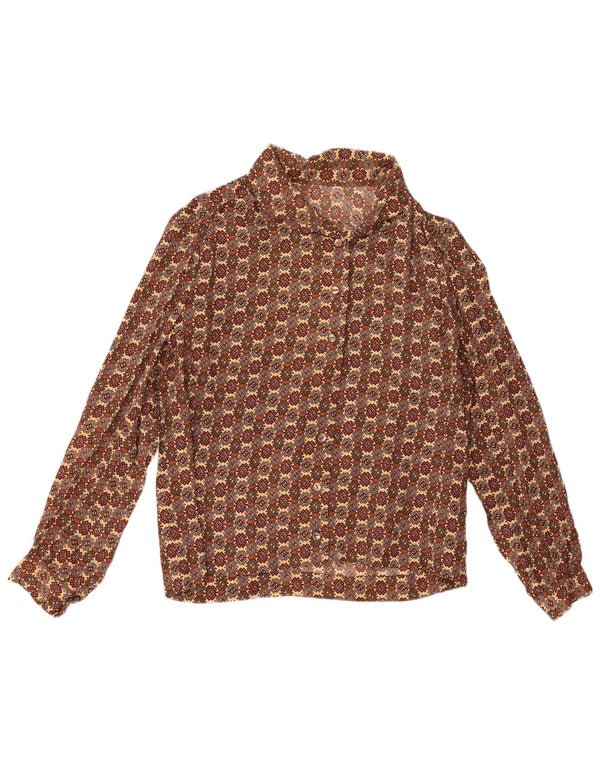 Vintage Womens Shirt Blouse UK 16 Large Brown Geometric