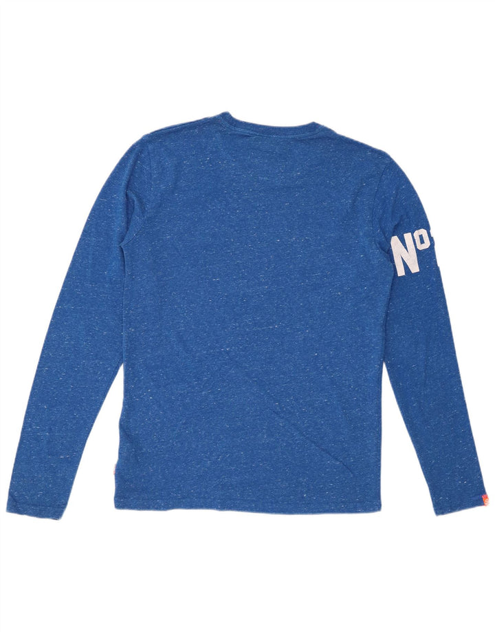 SUPERDRY Męski graficzny top z długim rękawem, średnioniebieski, bawełniany w cętki