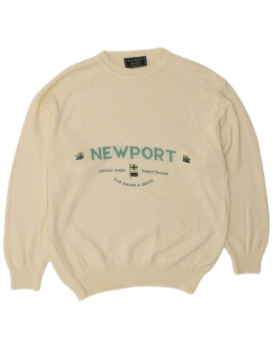 Męski sweter z okrągłym dekoltem Malagrida XL, beżowy, bawełniany