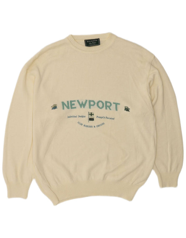 Męski sweter z okrągłym dekoltem Malagrida XL, beżowy, bawełniany