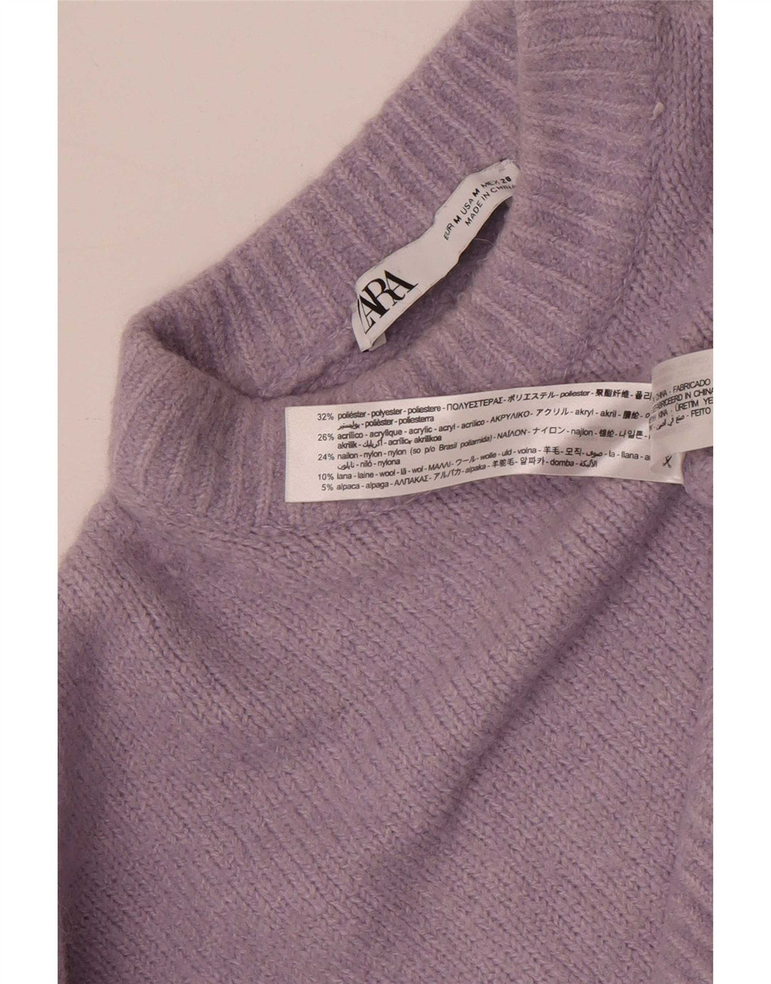 Damski sweter Zara z okrągłym dekoltem, UK 14, średni fioletowy poliester