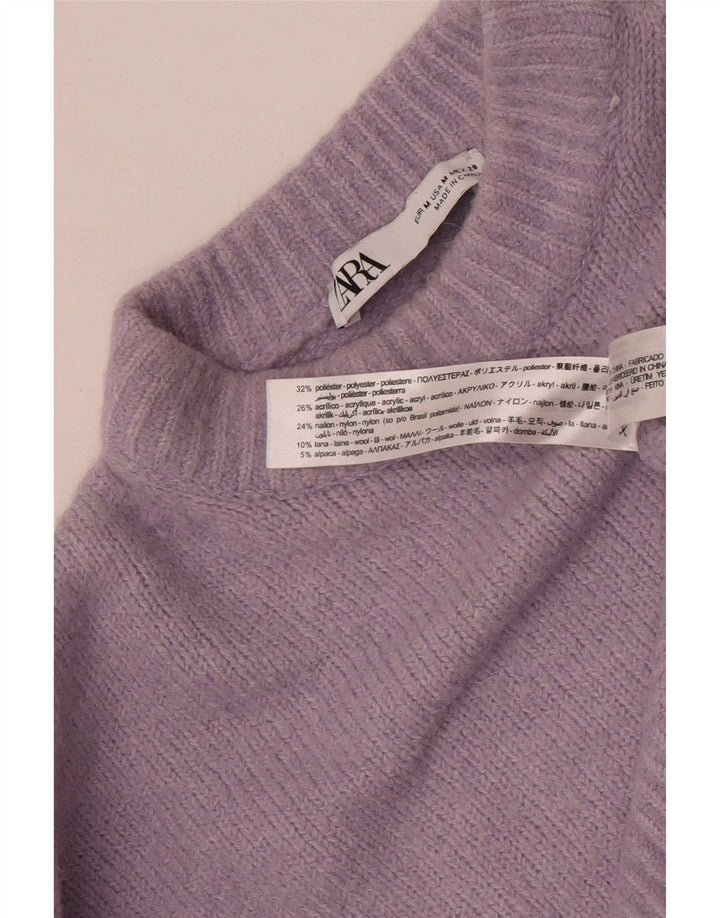 Damski sweter Zara z okrągłym dekoltem, UK 14, średni fioletowy poliester