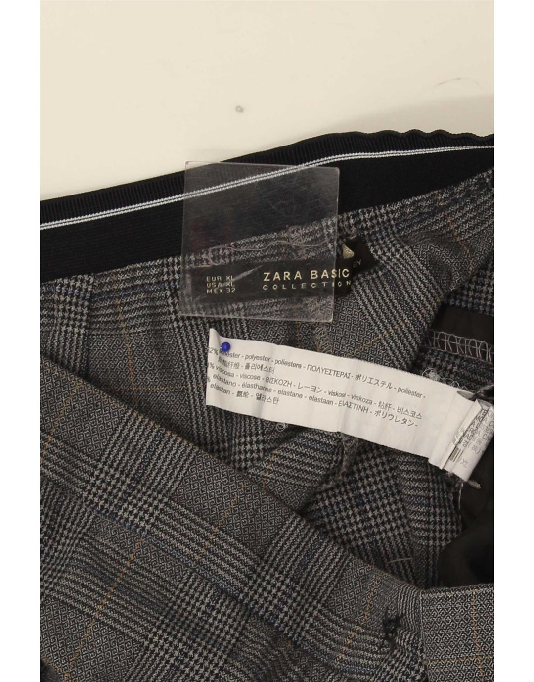 Damskie spodnie chino Zara XL W32 L27 Szara krata, poliester