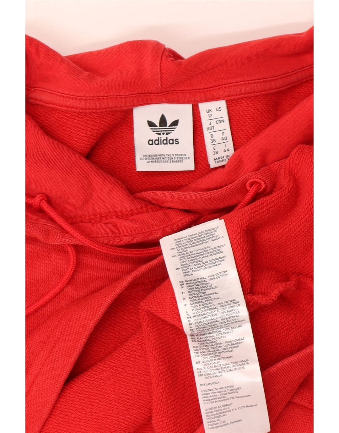 ADIDAS Womens Oversized Crop Hoodie Jumper Size 12 Medium Red Cotton Vintage Adidas and Second-Hand Adidas from Messina Hembry 
