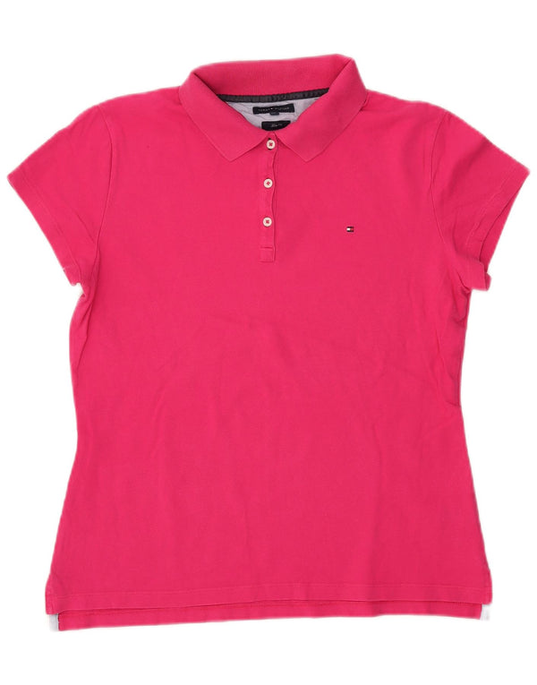 Damska koszulka polo Slim Fit TOMMY HILFIGER UK 20 2XL Różowa bawełna