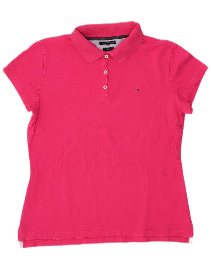 Damska koszulka polo Slim Fit TOMMY HILFIGER UK 20 2XL Różowa bawełna