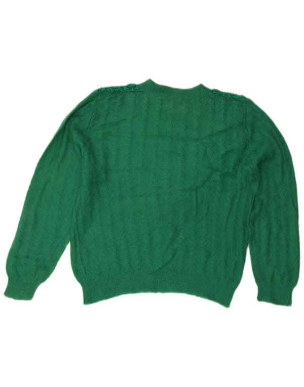 Sweter damski w stylu vintage z okrągłym dekoltem UK 14, duży, zielony w kwiaty