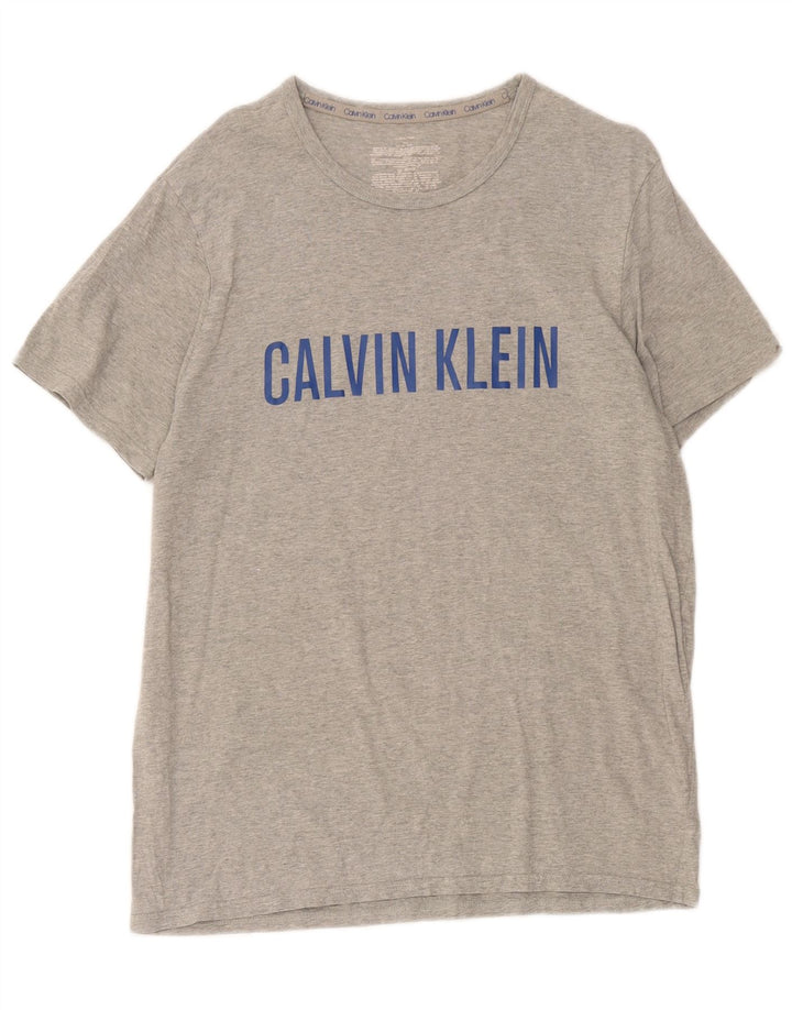 Męski T-shirt z grafiką Calvin Klein, duży, szary, bawełniany