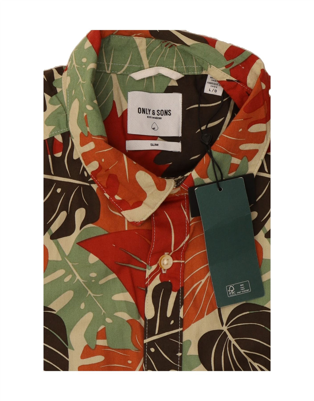 ONLY & SONS Mens Slim Fit Abstract Pattern Shirt Large Multicoloured Vintage Only & Sons and Second-Hand Only & Sons from Messina Hembry 