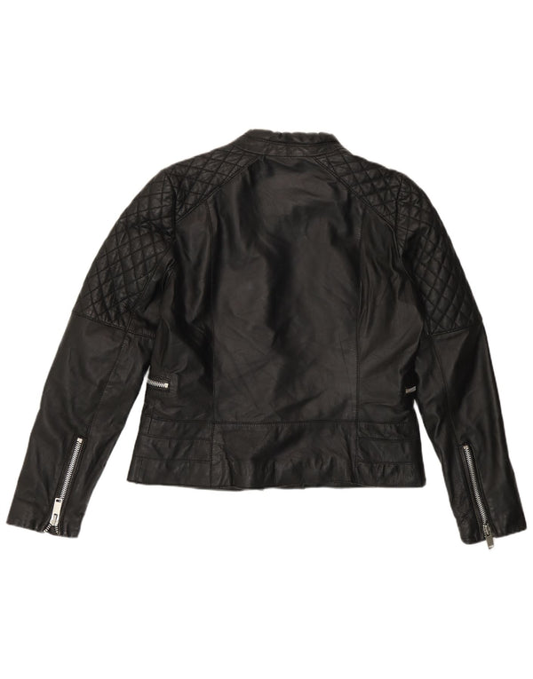 Damska skórzana kurtka motocyklowa Mango UK 16, duża czarna skóra