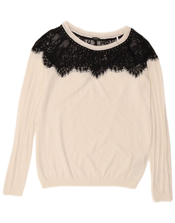 Damski sweter Guess z dekoltem w łódkę, UK 12, średni biały, blok kolorów