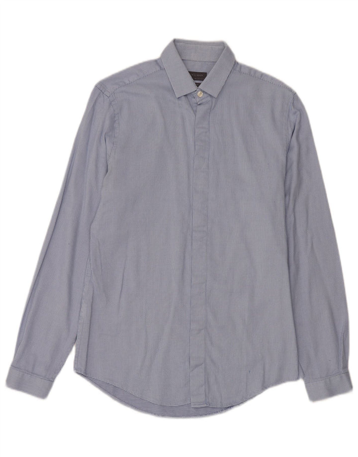 Koszula męska Zara Slim Fit, mała, niebieska, bawełniana w cętki