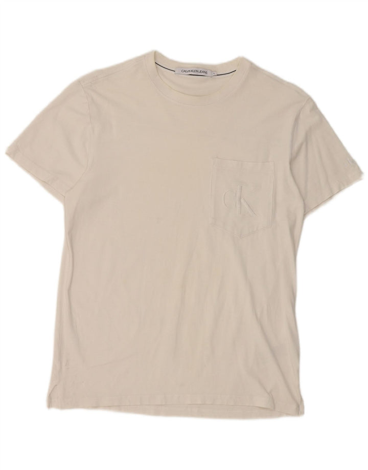 T-shirt męski Calvin Klein Jeans, mały, biały, bawełniany