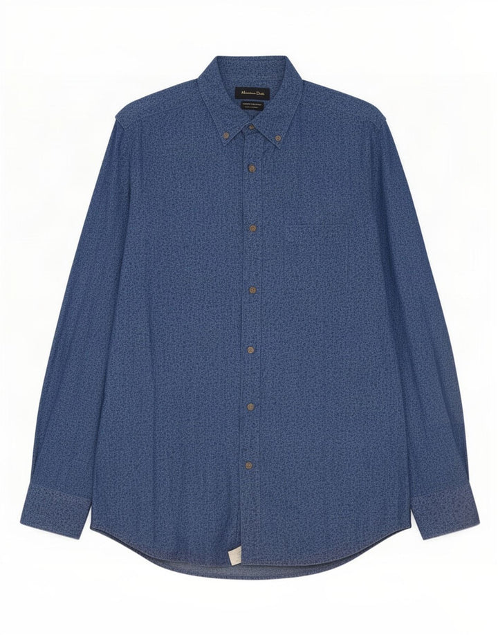 Koszula męska Massimo Dutti, mała, niebieska, bawełniana w kwiaty