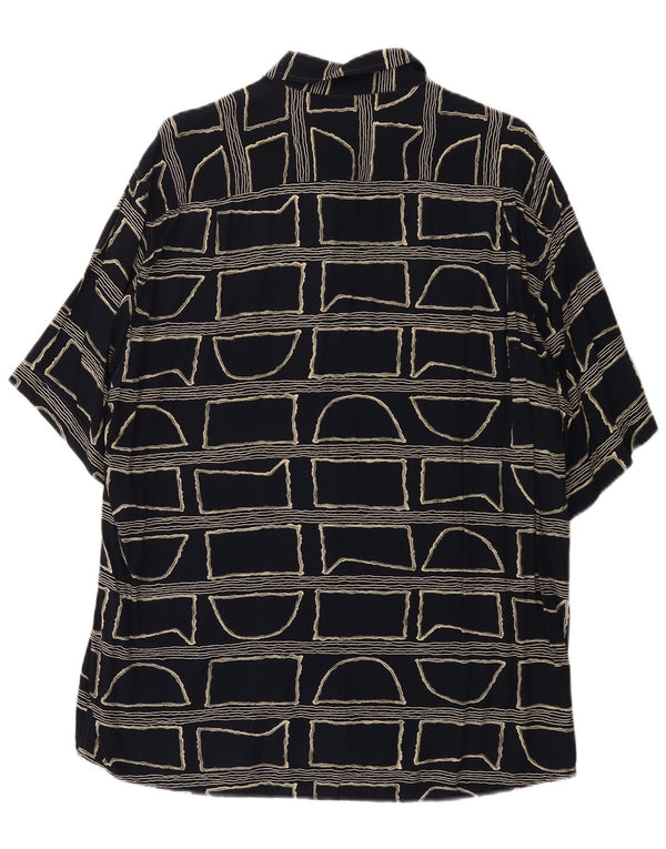 Koszula męska z krótkim rękawem w stylu vintage, duża, czarna, geometryczna