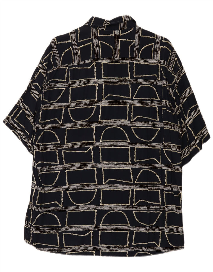 Koszula męska z krótkim rękawem w stylu vintage, duża, czarna, geometryczna