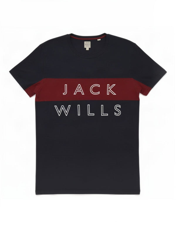 Męski T-shirt z grafiką Jack Wills, mały, granatowy blok kolorów