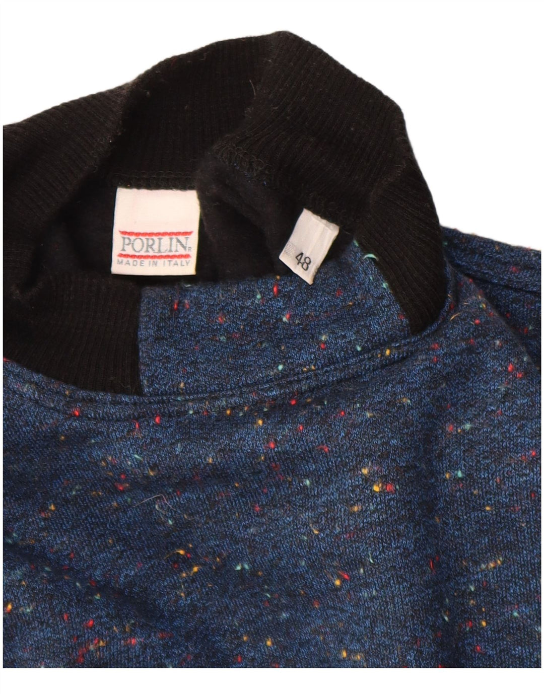 Vintage męski sweter z golfem IT 48 średni granatowy nakrapiany