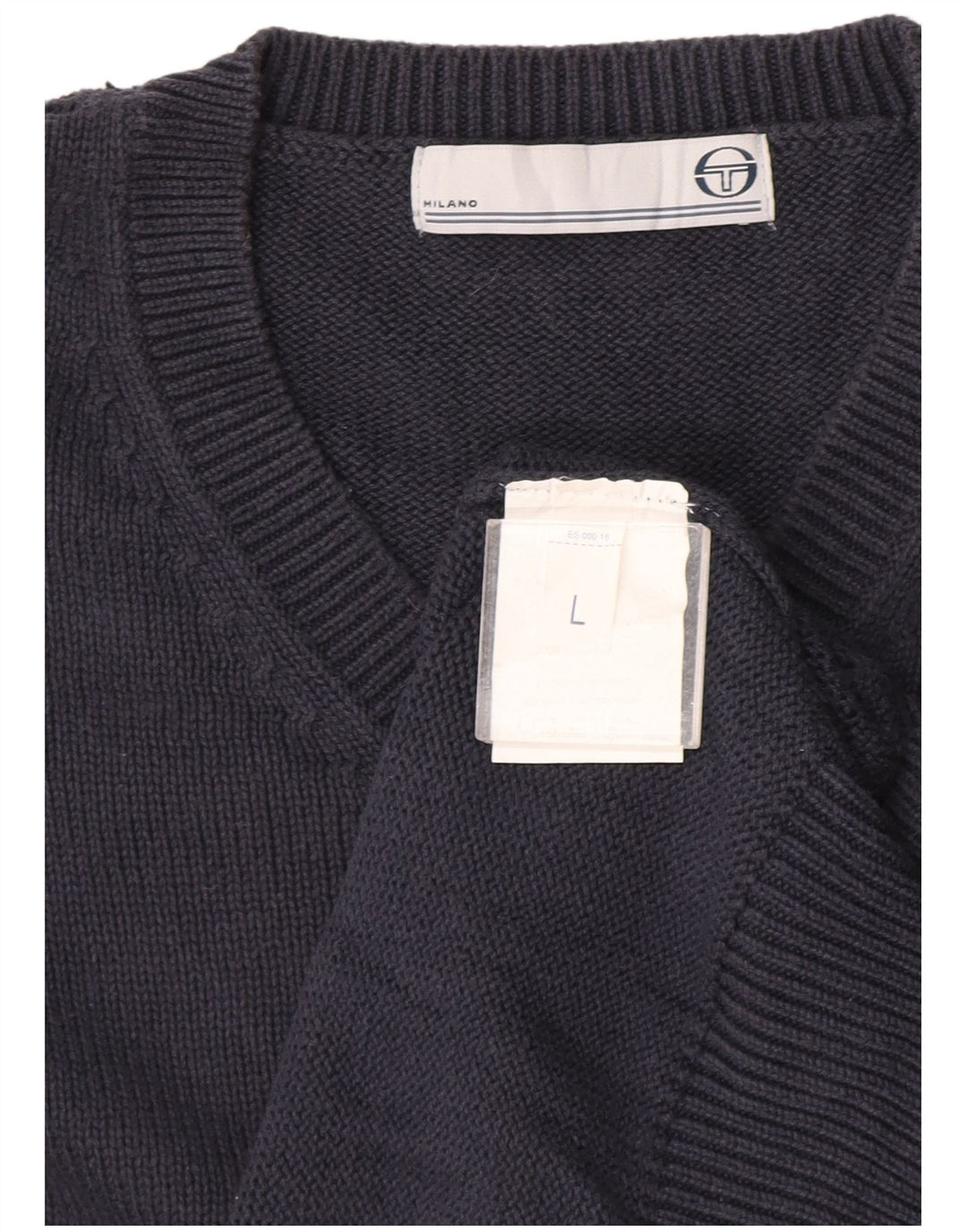 Męski sweter Sergio Tacchini z dekoltem w kształcie litery V, duży, granatowy, bawełniany