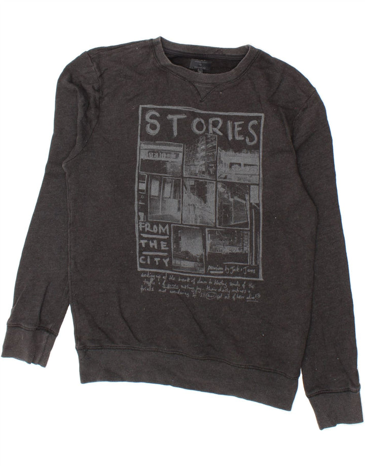 JACK & JONES Mens Graphic Sweatshirt Jumper Large Black Cotton Vintage Jack & Jones and Second-Hand Jack & Jones from Messina Hembry 