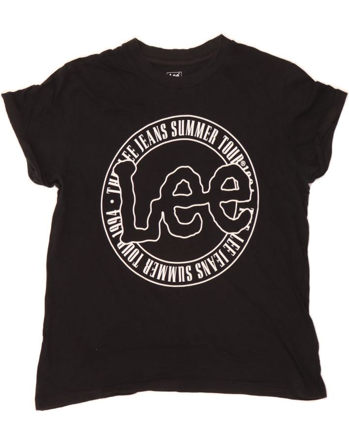 LEE Womens Oversized Graphic T-Shirt Top UK 10 Small Black Cotton Vintage Lee and Second-Hand Lee from Messina Hembry 