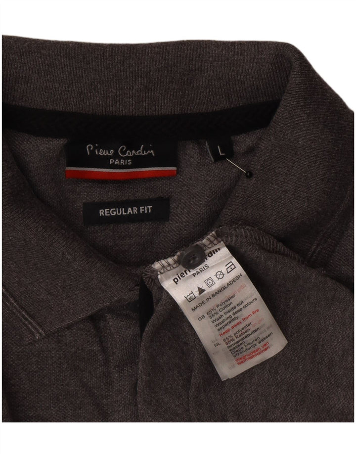 Męska koszulka polo Pierre Cardin o regularnym kroju, duża, szara, z blokami kolorów, poliestrowa