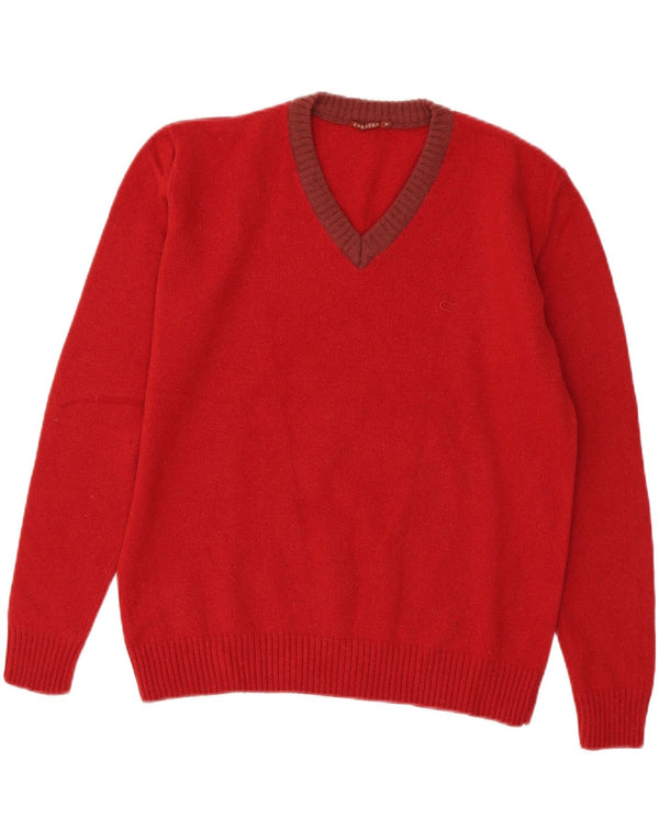 Sweter damski CARRERA z dekoltem w kształcie litery V, UK 14, średnia czerwona wełna