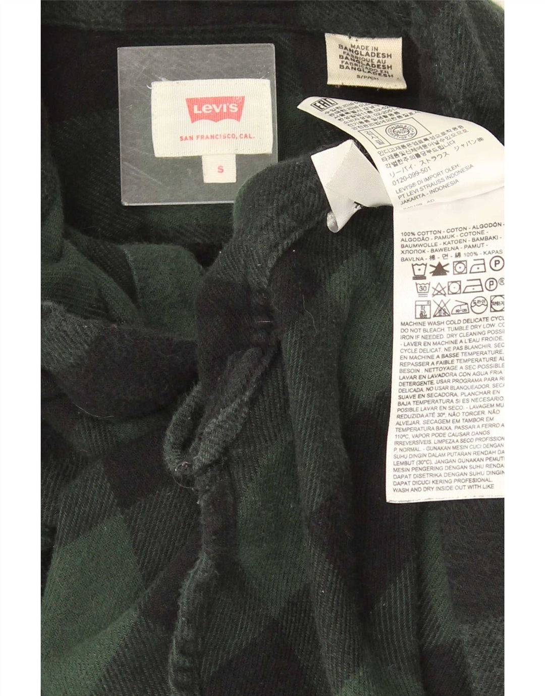 Męska koszula flanelowa Levi's, mała, zielona bawełniana kratka