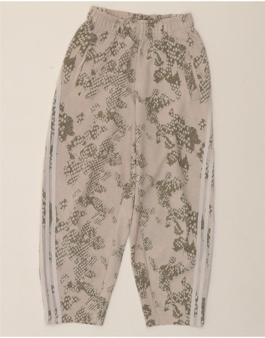 Damskie spodnie dresowe ADIDAS UK 4/6 XS Beżowa bawełna w kamuflażu