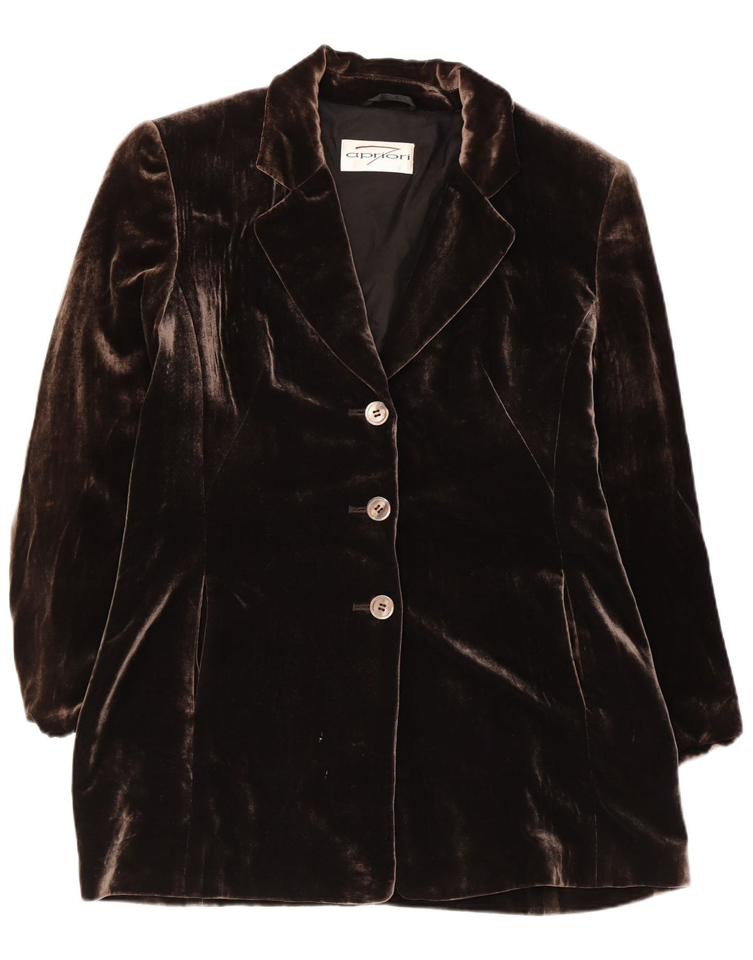 Damska marynarka zapinana na 3 guziki APRIORI UK 14, duża, brązowa, jedwabna