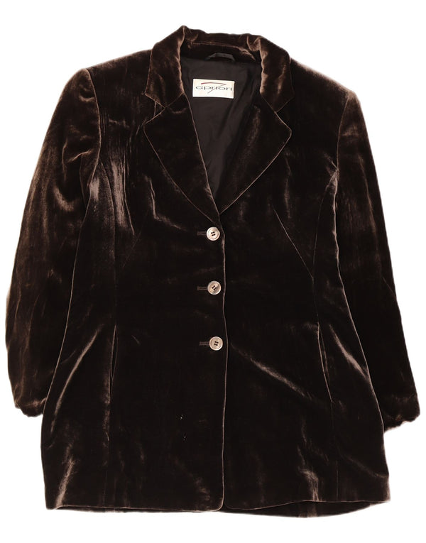 Damska marynarka zapinana na 3 guziki APRIORI UK 14, duża, brązowa, jedwabna