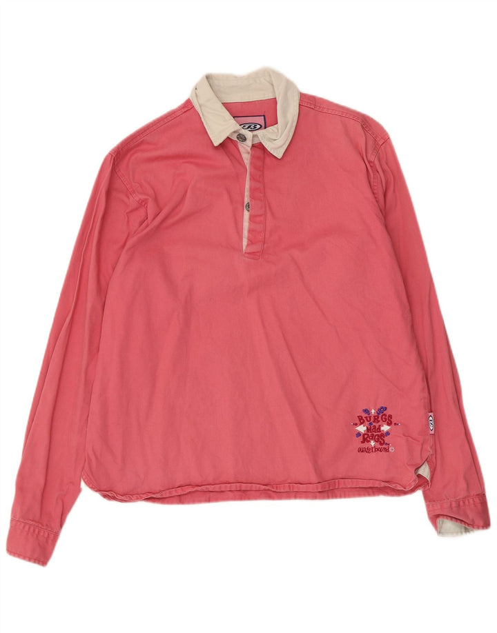 Damska koszula pulowerowa w stylu vintage, UK 16, duża, różowa, bawełniana w bloki kolorów