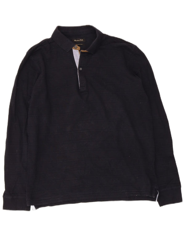 Męska koszulka polo Massimo Dutti z długim rękawem, średnia, granatowa, bawełniana