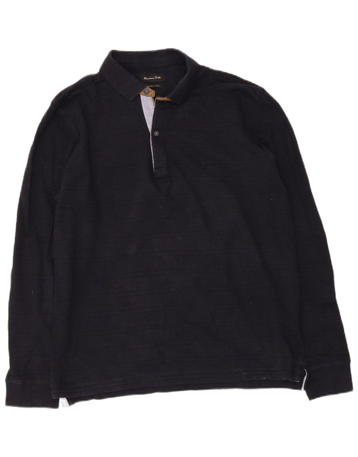 Męska koszulka polo Massimo Dutti z długim rękawem, średnia, granatowa, bawełniana