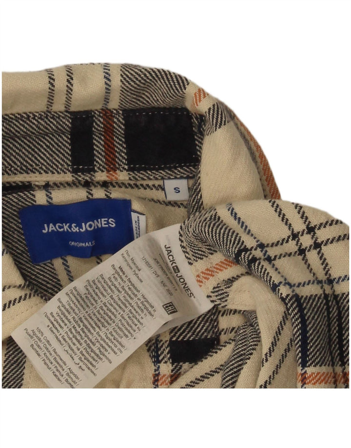 Koszula flanelowa męska Jack & Jones o regularnym kroju, mała, beżowa, bawełniana w kratkę