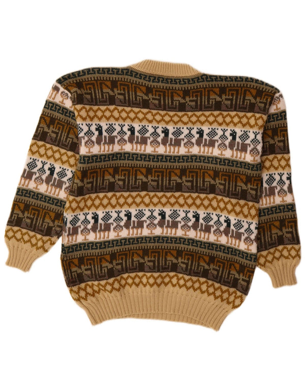 Vintage męski sweter z okrągłym dekoltem, średni, wielokolorowy Fair Isle