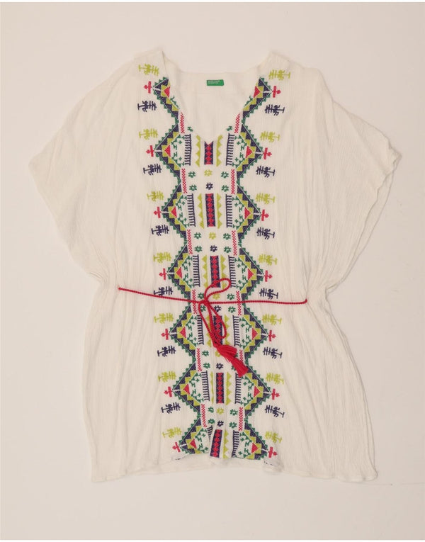 Damska tunika oversize Benetton UK 6 XS, biała, geometryczna, artystyczna