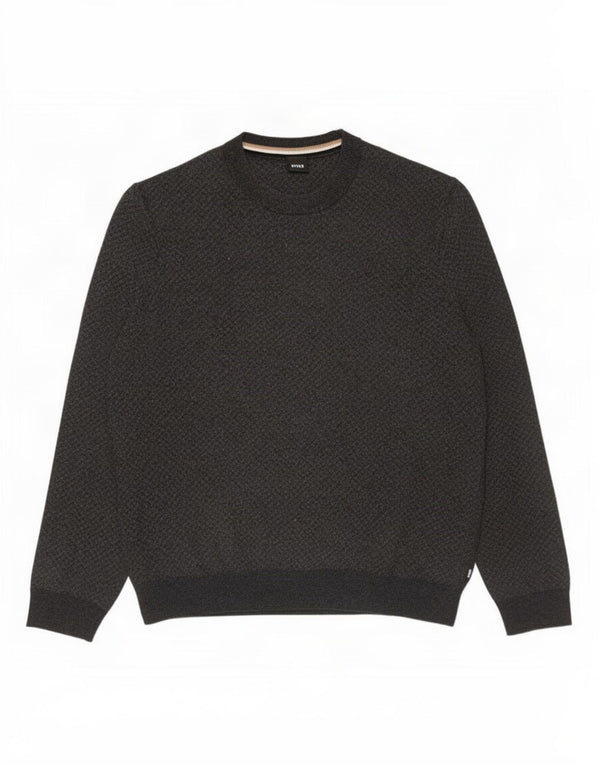 Męski sweter z okrągłym dekoltem Hugo Boss XL, szara wełna