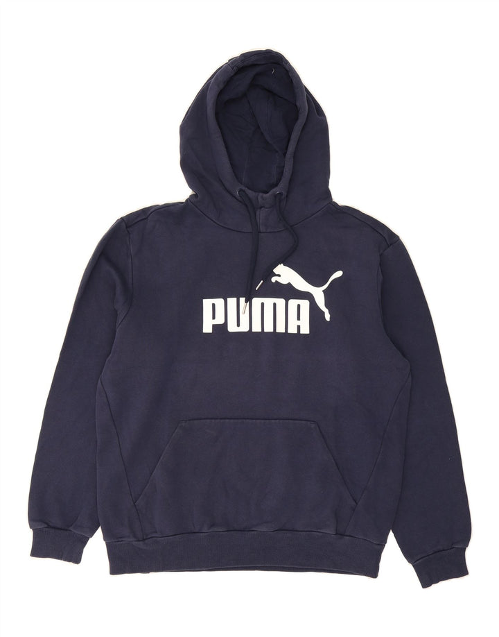 PUMA Mens Graphic Hoodie Jumper Medium Navy Blue Cotton Vintage Puma and Second-Hand Puma from Messina Hembry 