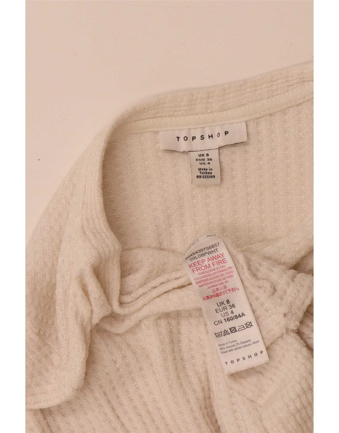 Topshop damski krótki top z długim rękawem UK 8 Small, biała wiskoza