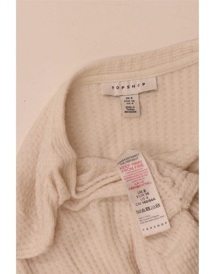 Topshop damski krótki top z długim rękawem UK 8 Small, biała wiskoza