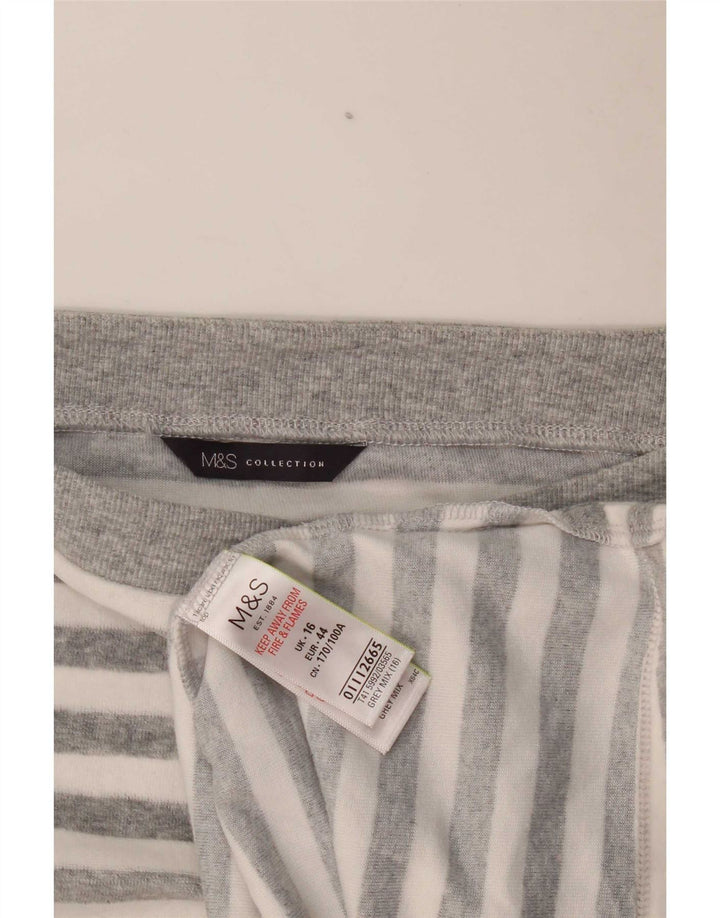 Marks & Spencer Damski top z długim rękawem, UK 16, duży, szary, bawełniany w paski